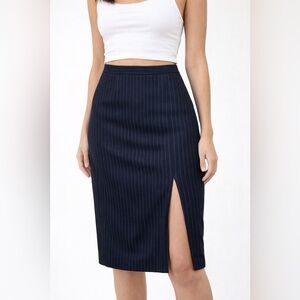 Michel Rene Vintage Elegant Navy Pinstripe Midi Skirt